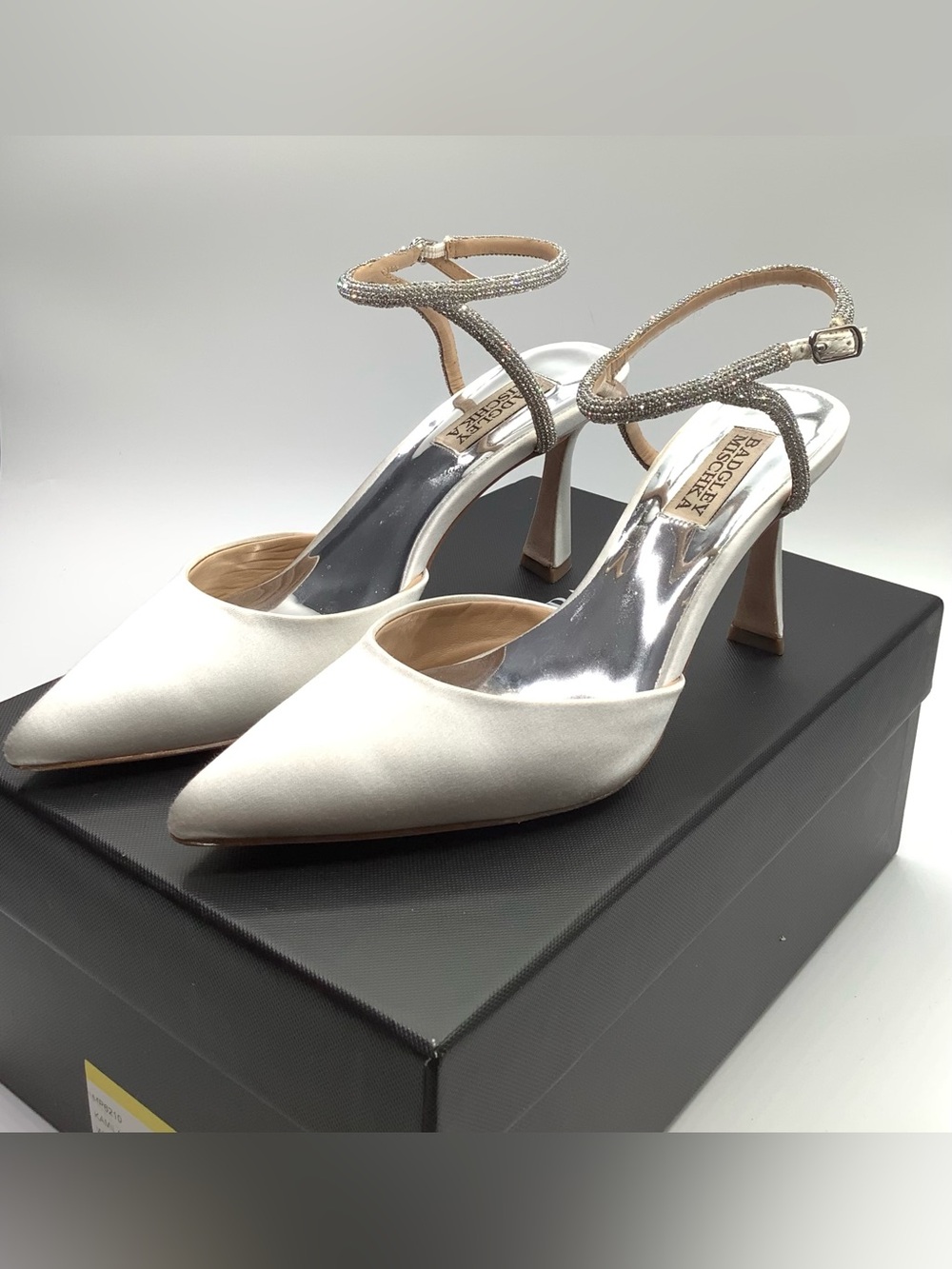 Badgley Mischka Kamilah Pointed Toe Stiletto in White Satin
